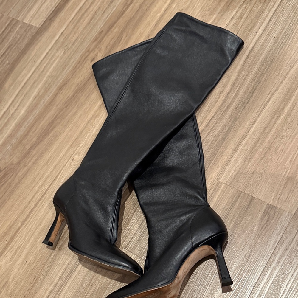 Zara Black Heeled Knee-High Boots